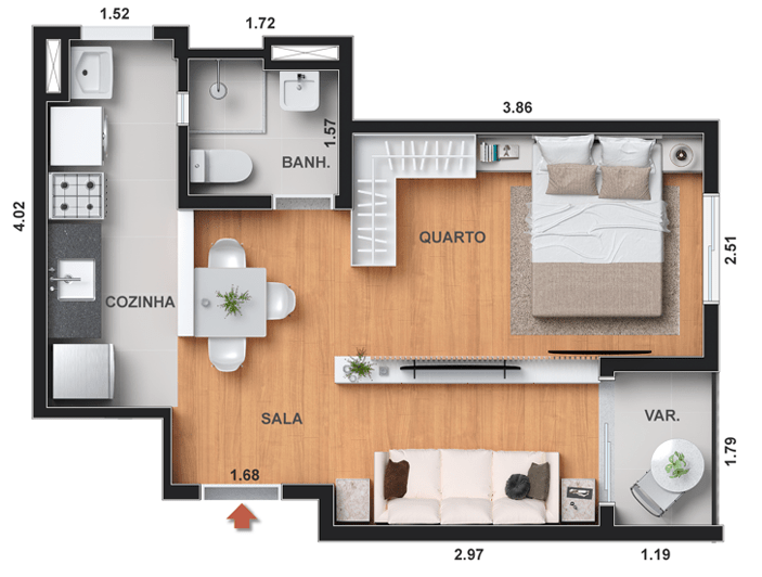 Planta 01 - 1 dorm 31 89m² - studio