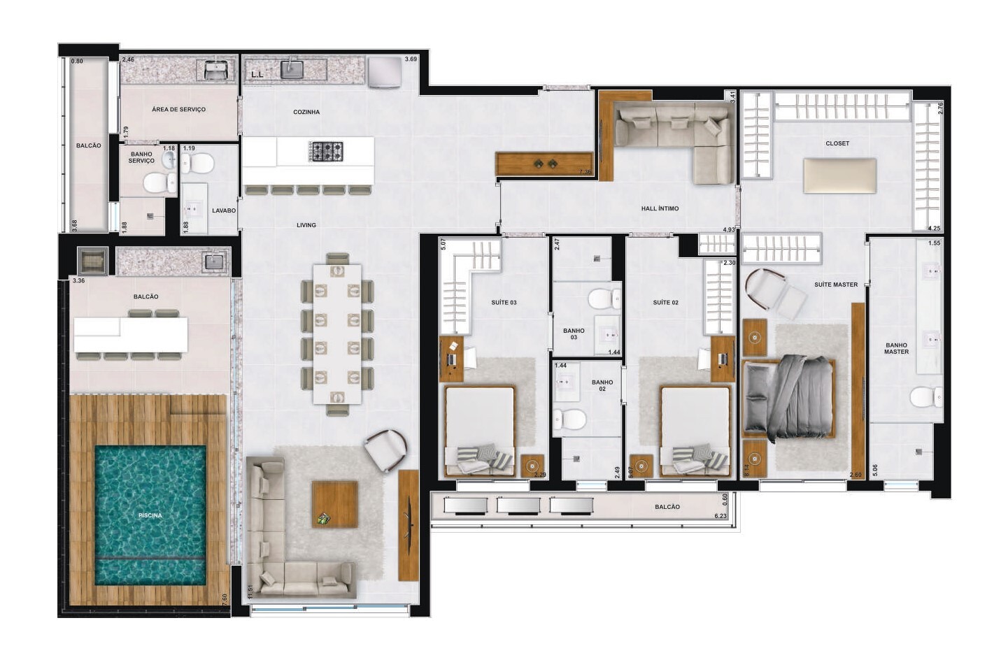 Planta 13 - 3 dorm 189 82m² - cobertura horizontal