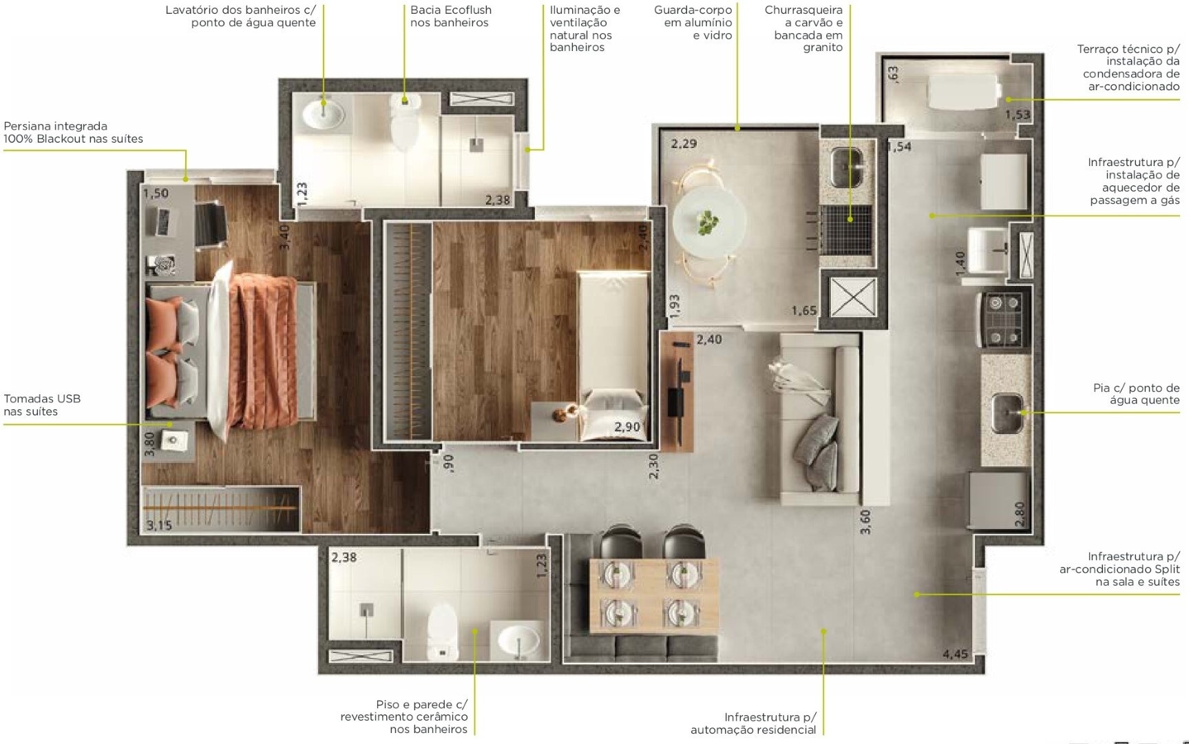 Planta 01 - 2 dorm 56 01m²