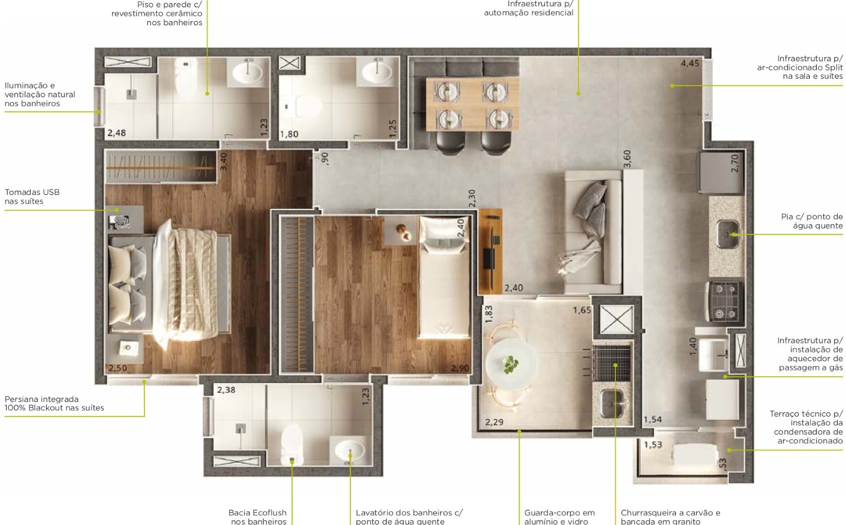 Planta 02 - 2 dorm 57 76m²