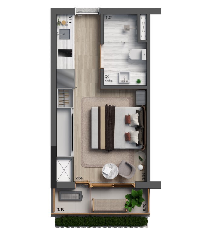 Planta 01 - 1 dorm 26m² - studio
