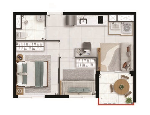 Planta 01 - 2 dorm 32 70m²