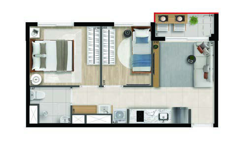Planta 02 - 2 dorm 33 76m²