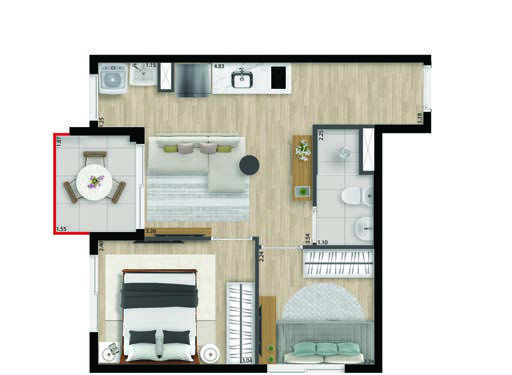 Planta 04 - 2 dorm 36 51m²