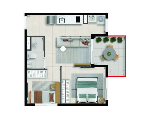 Planta 05 - 2 dorm 36 61m²