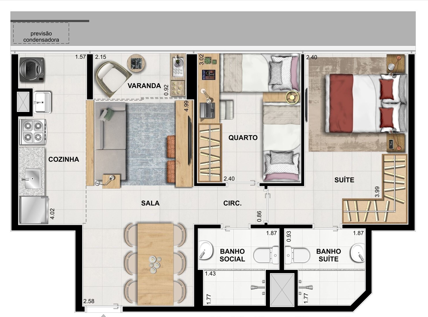 Planta 02 - 2 dorm 53 76m²
