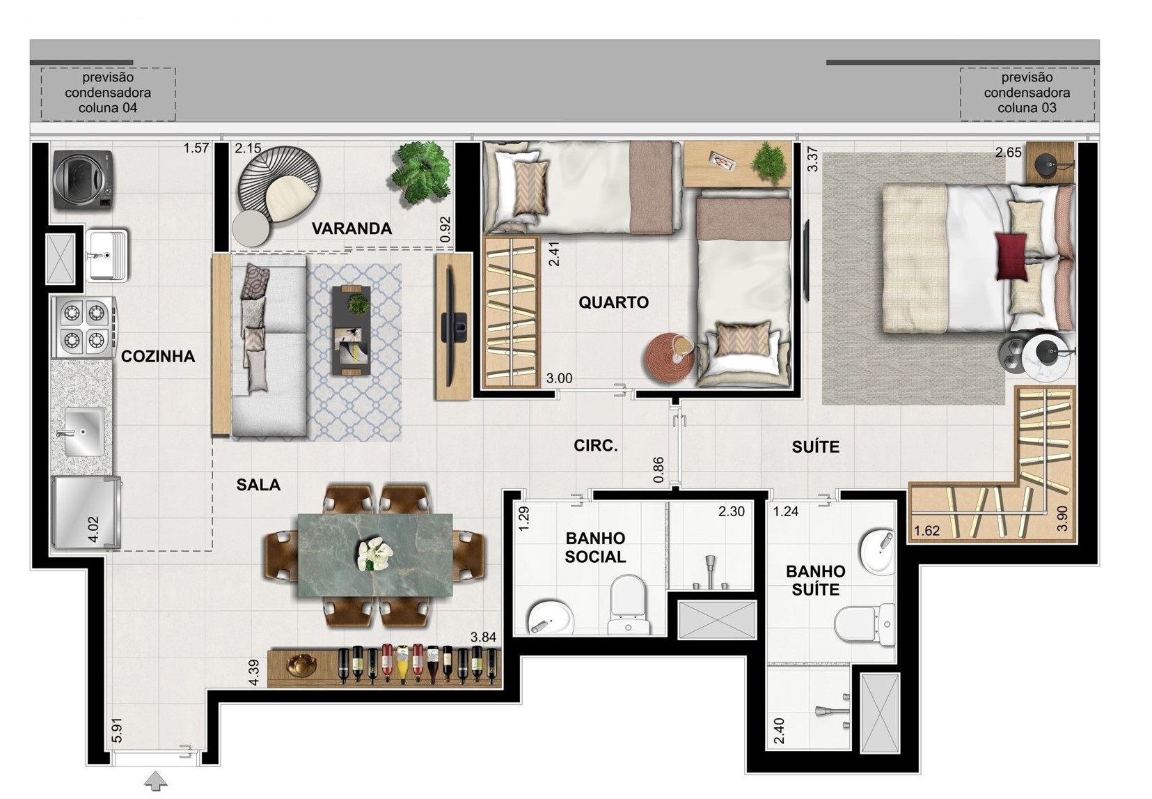 Planta 03 - 2 dorm 55 65m²