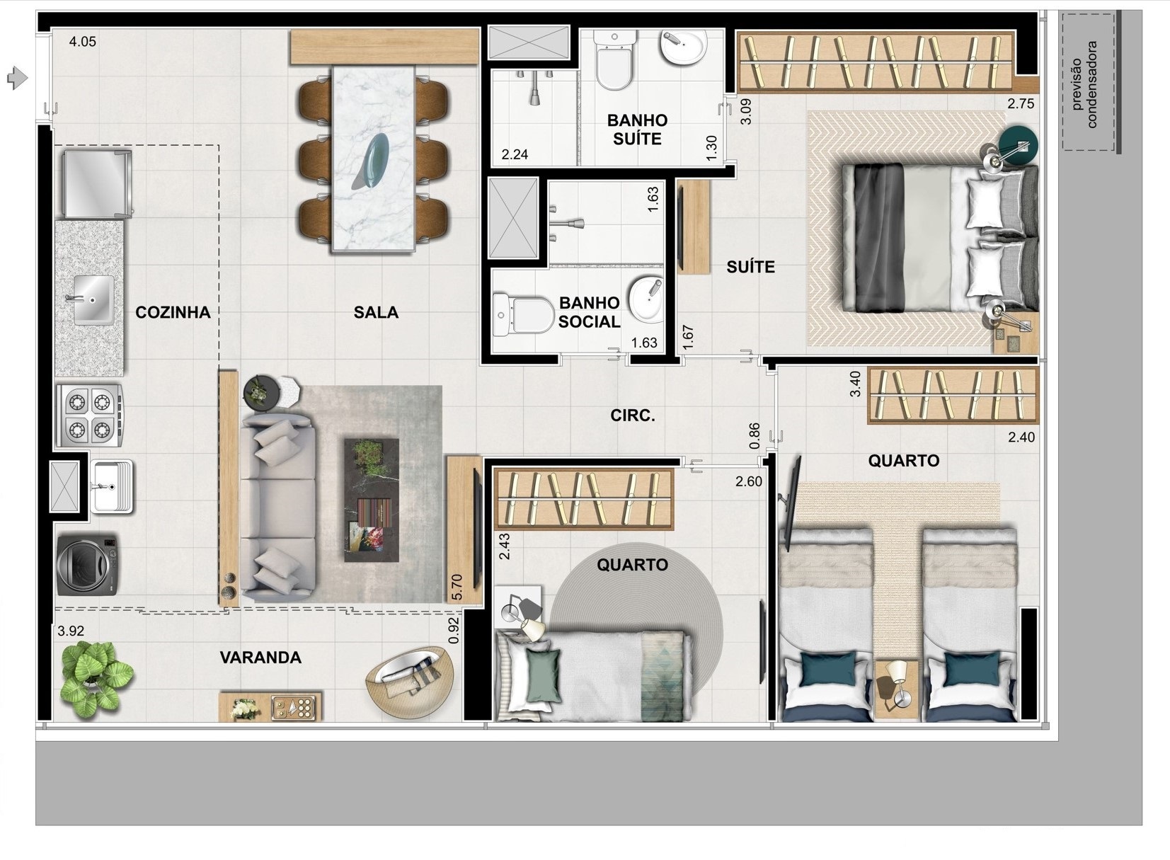 Planta 05 - 3 dorm 66 15m²
