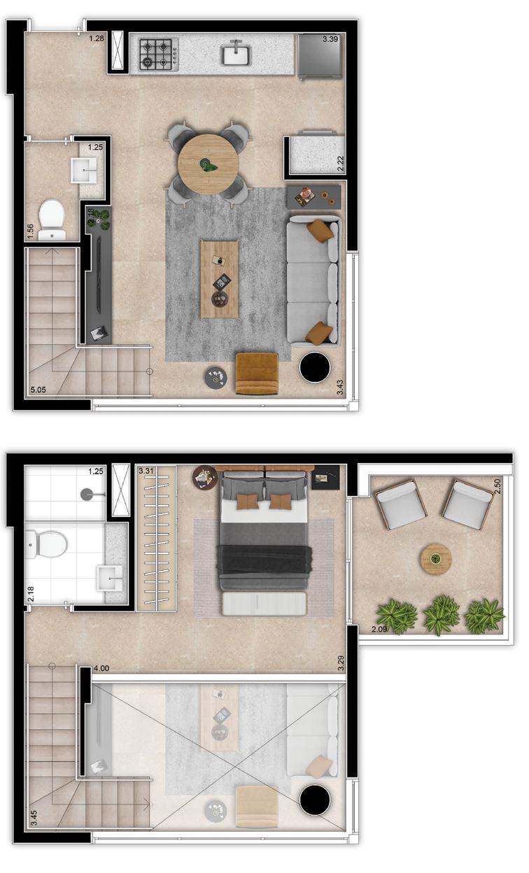 Planta 03 - 1 dorm 61m² - loft