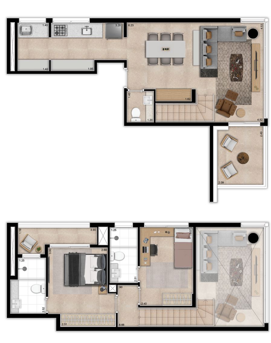 Planta 04 - 2 dorm 91m² - loft