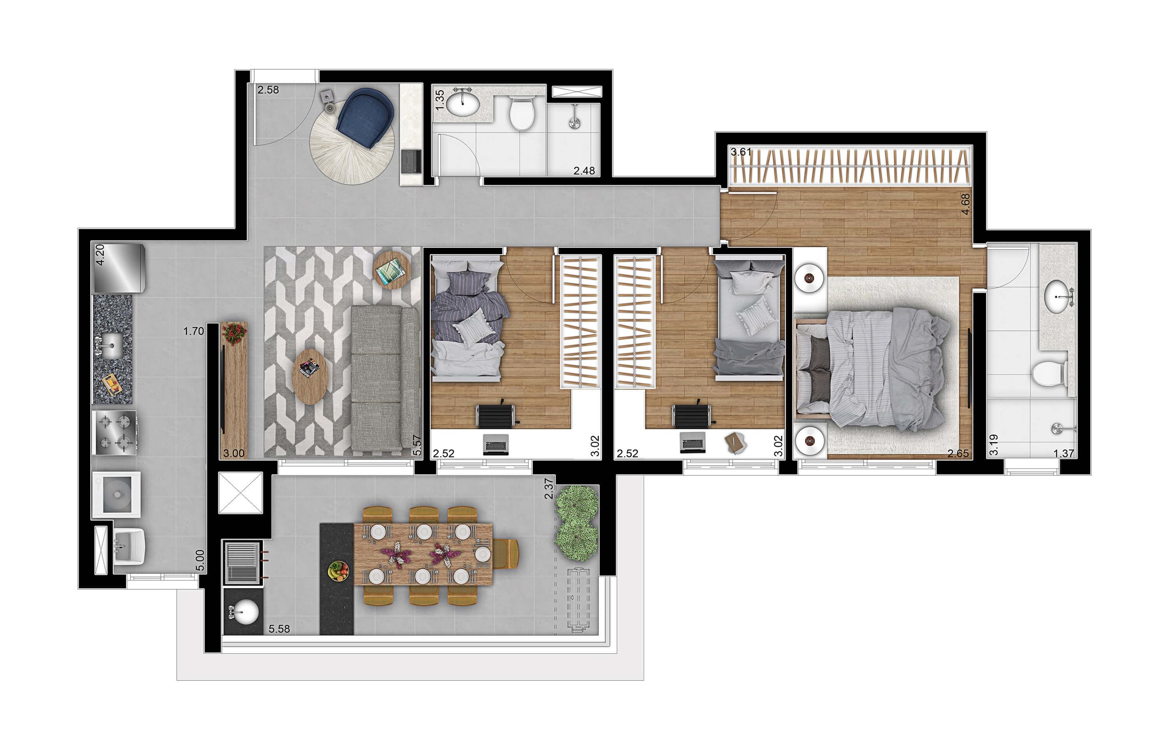 Planta 04 - 3 dorm 94m²