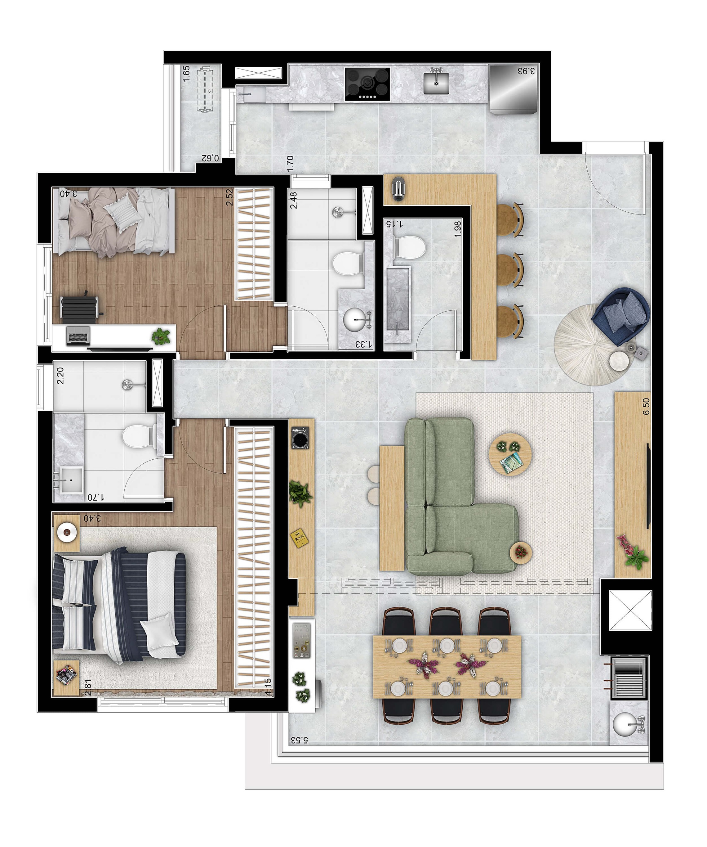 Planta 06 - 2 dorm 94m² - opção