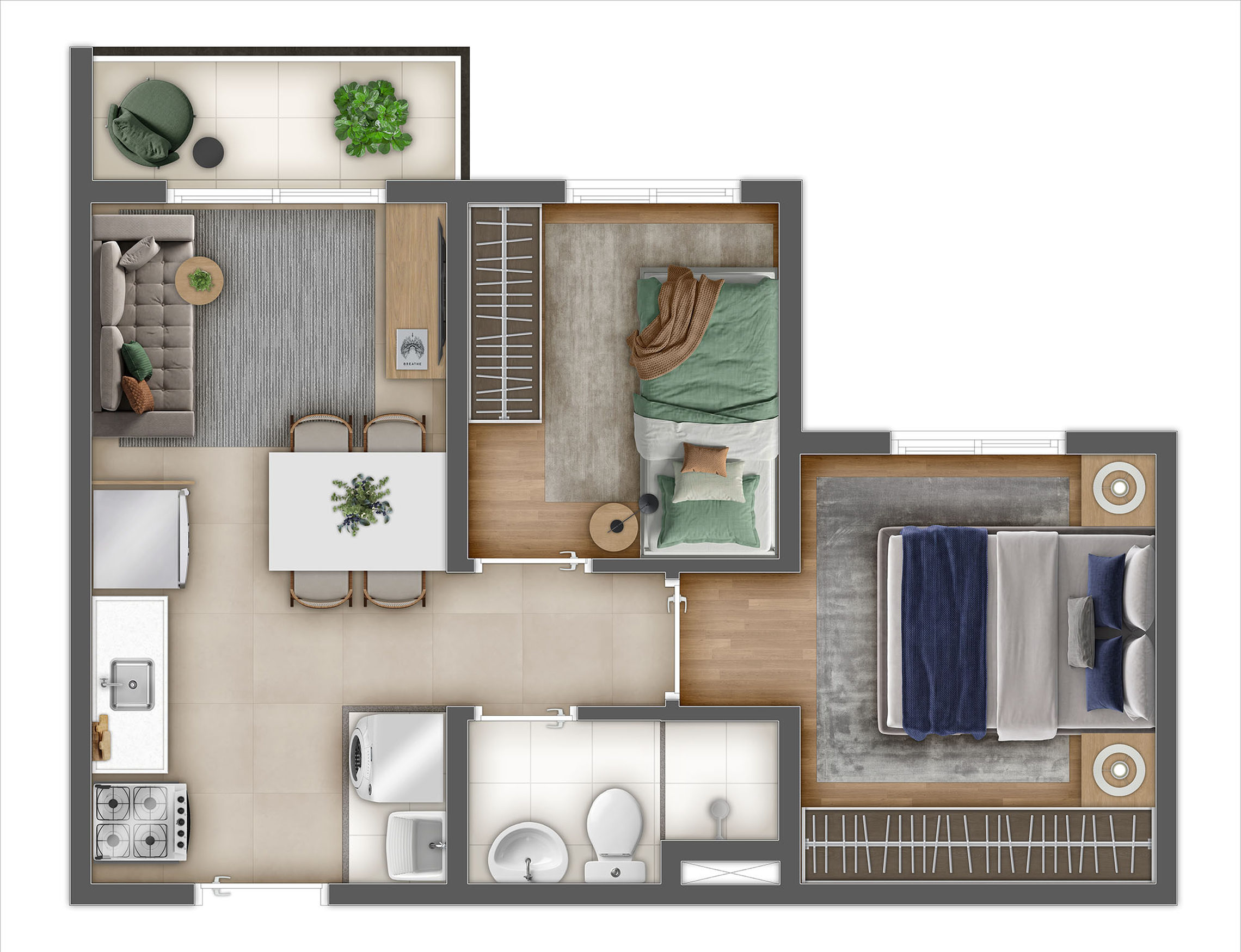 Planta 03 - 2 dorm 34,45m² de Ares do Horto