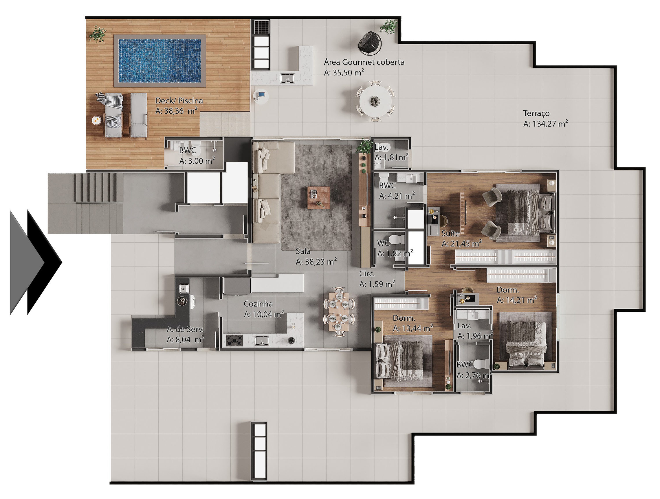 Planta 10 - 3 dorm 363m² - cobertura horizontal