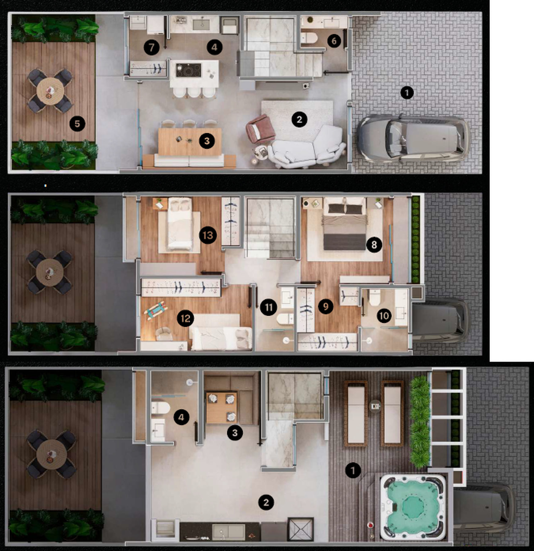 Planta 01 - 3 dorm 190m²