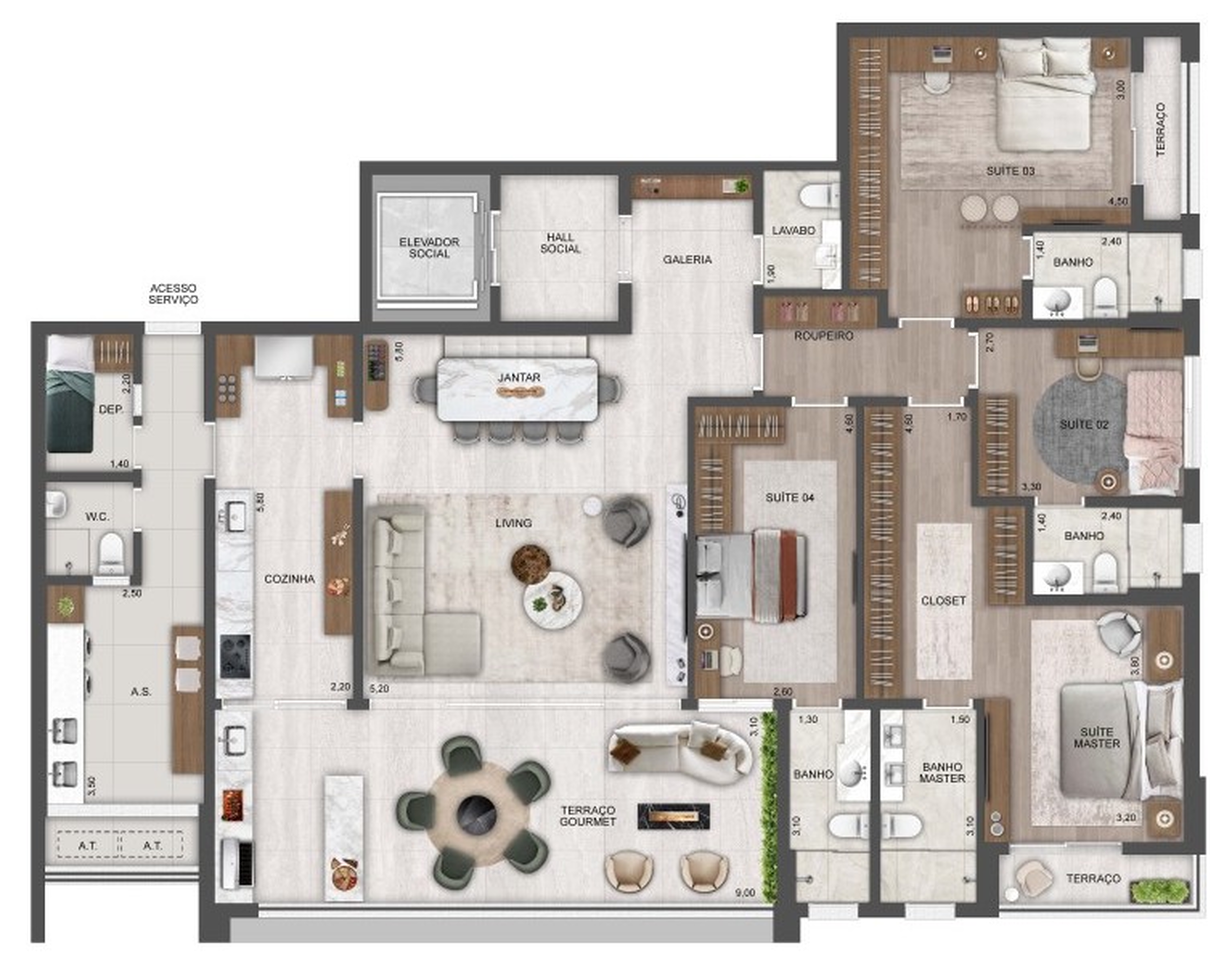 Planta 03 - 4 dorm 215m²