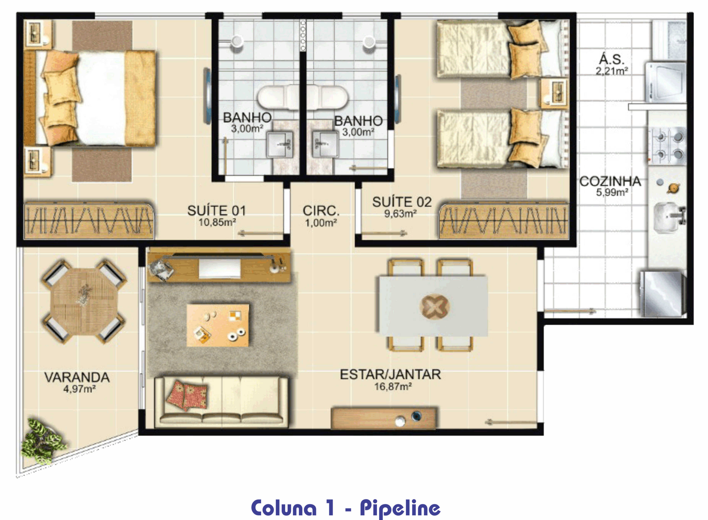 Planta 01 - 2 dorm 63,67m² Planta 01 - 2 dorm 63,67m²