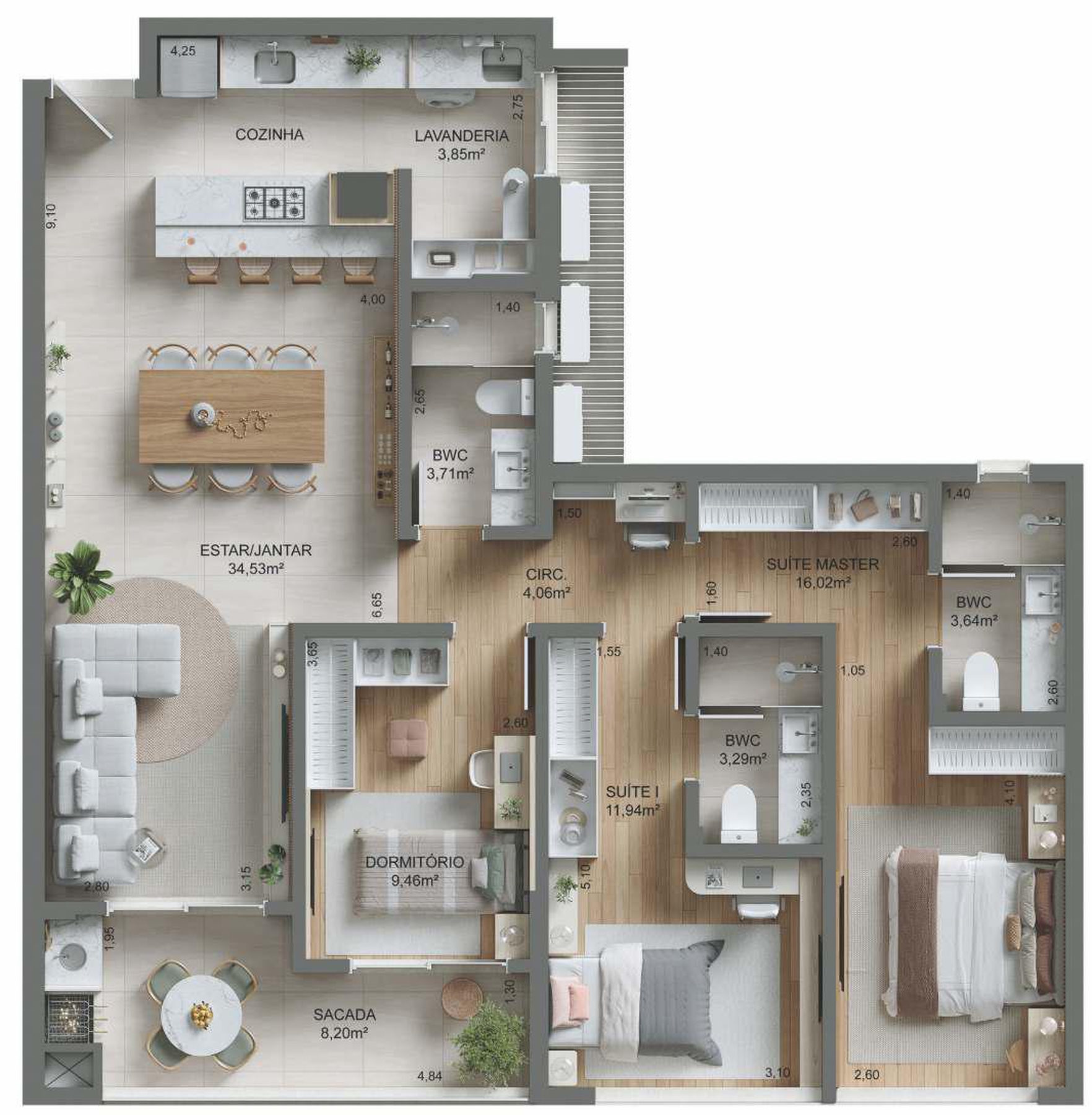 Planta 05 - 3 dorm 114,7m²