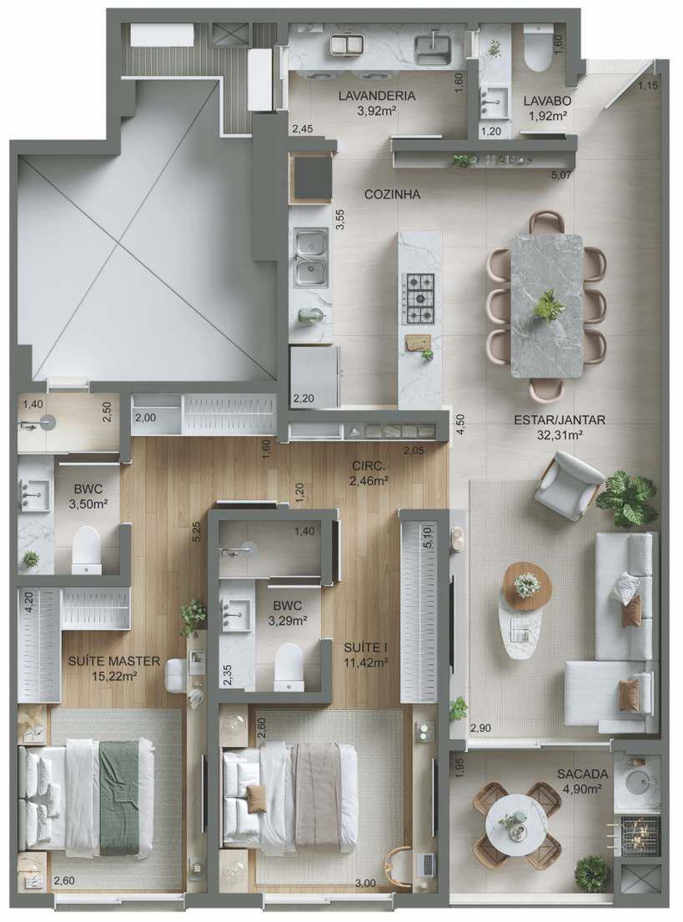 Planta 02 - 2 dorm 91,5m²