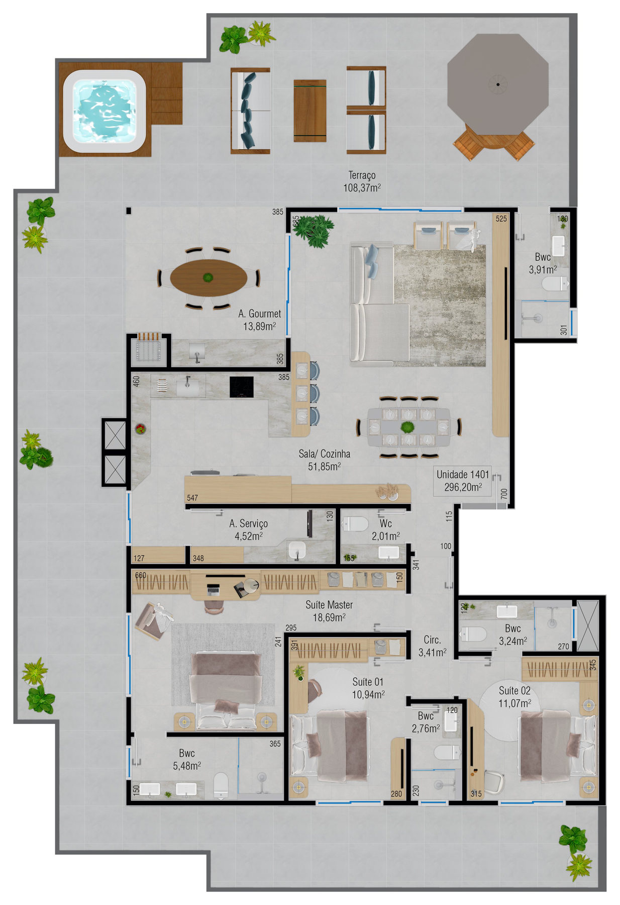 Planta 07 - 3 dorm 296,20m² - cobertura horizontal