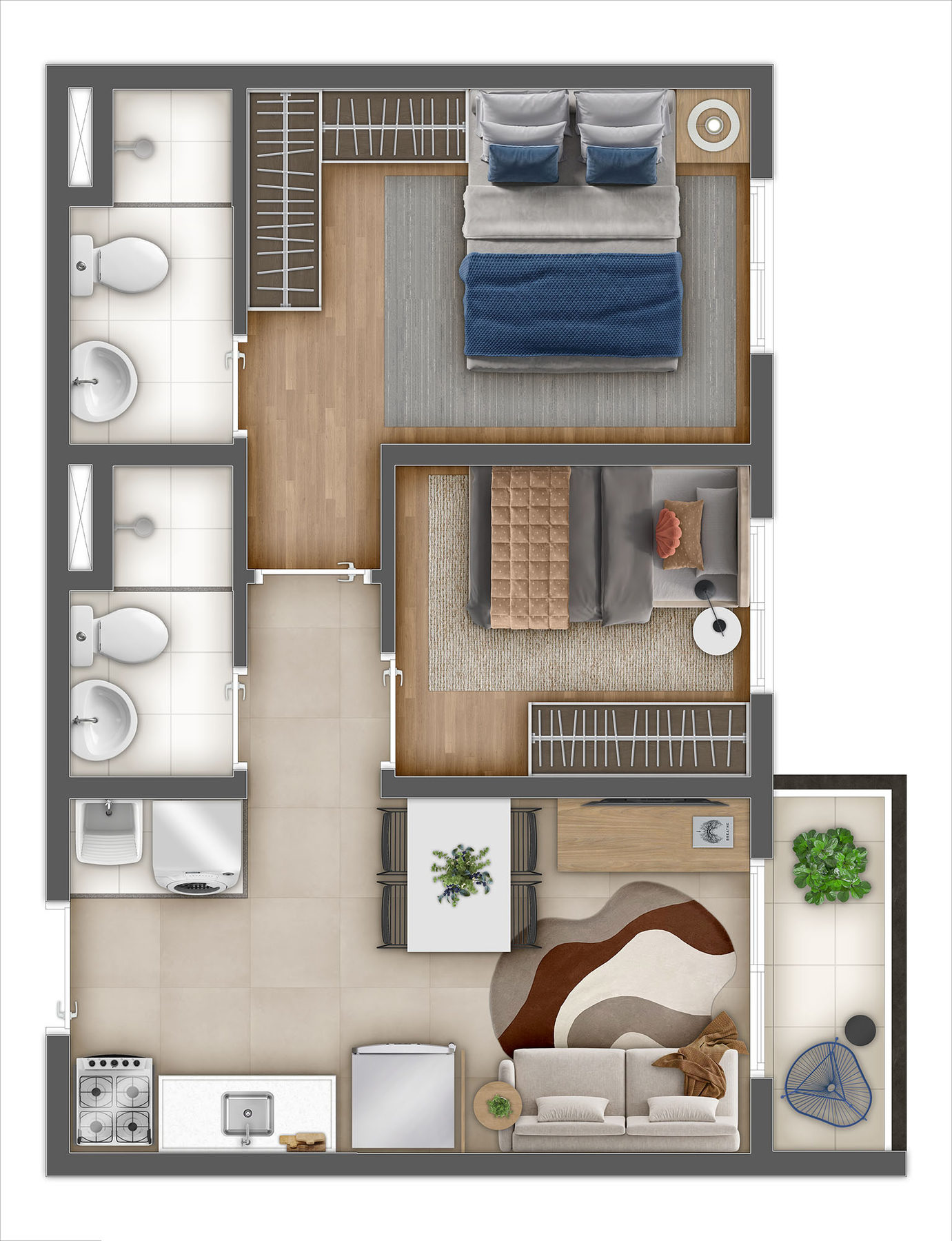 Planta 05 - 2 dorm 38,73m² de Ares do Horto