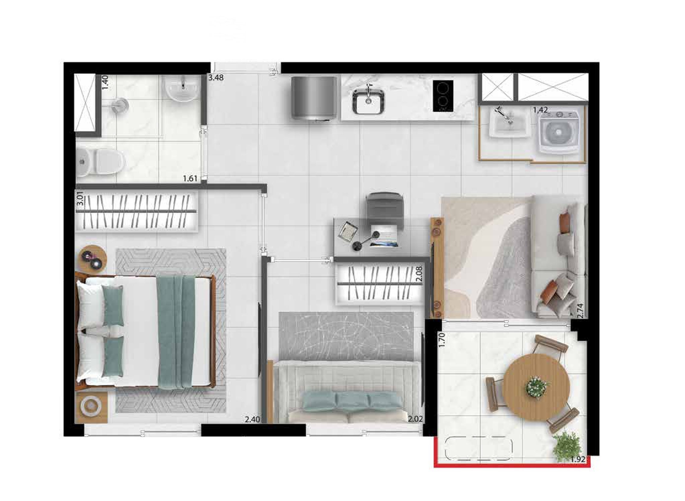 Planta 01 - 2 dorm 32,70m²