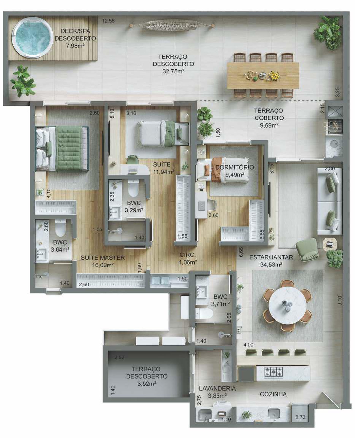 Planta 12 - 3 dorm 164,70m² - garden