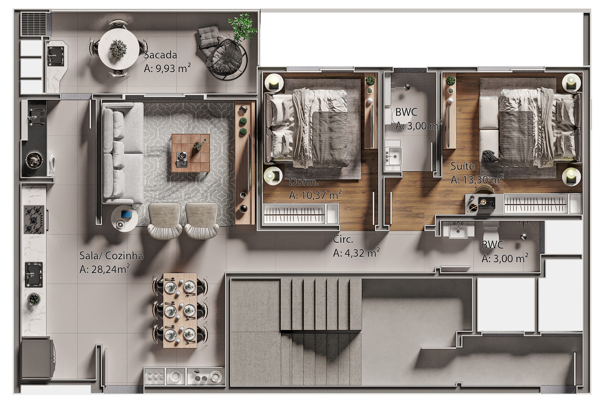 Planta 01 - 2 dorm 91m²