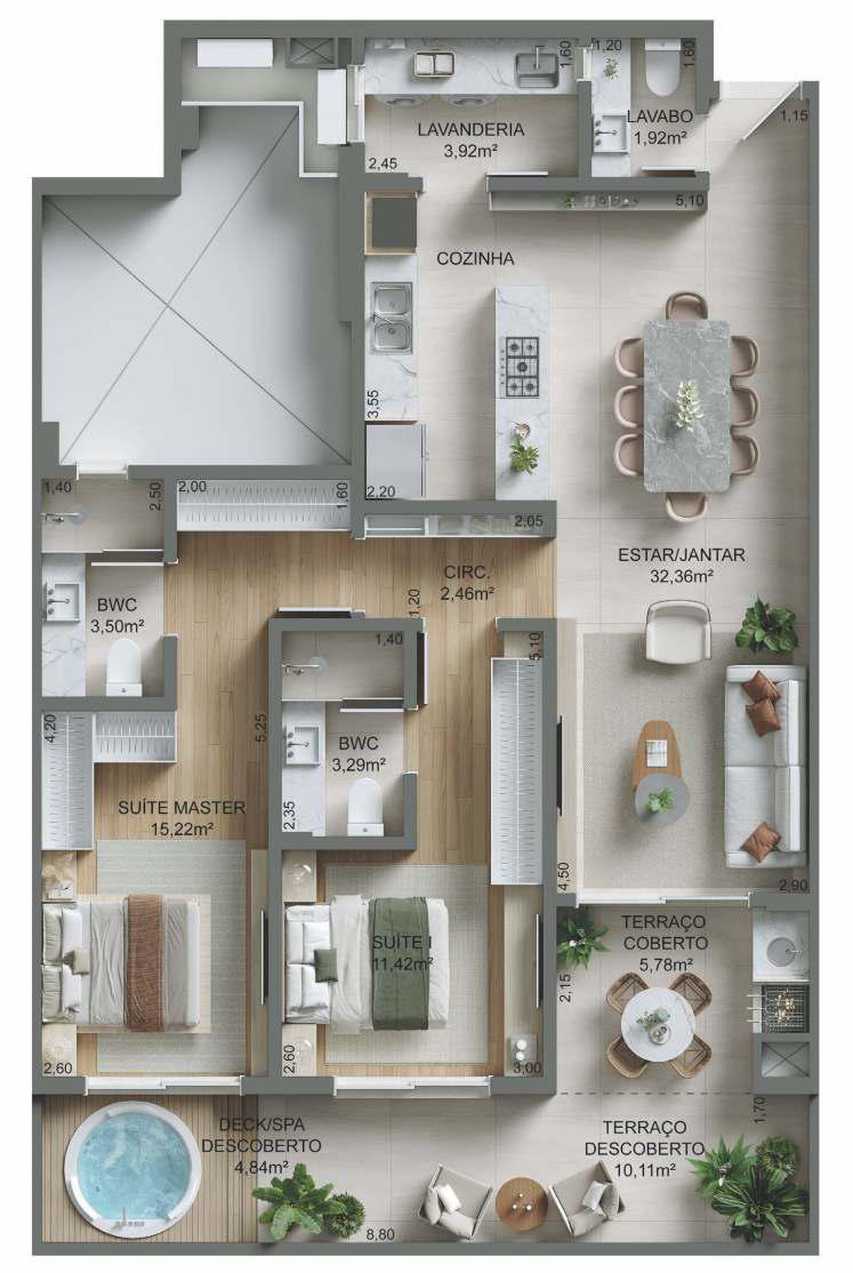 Planta 03 - 2 dorm 108,25m² - garden