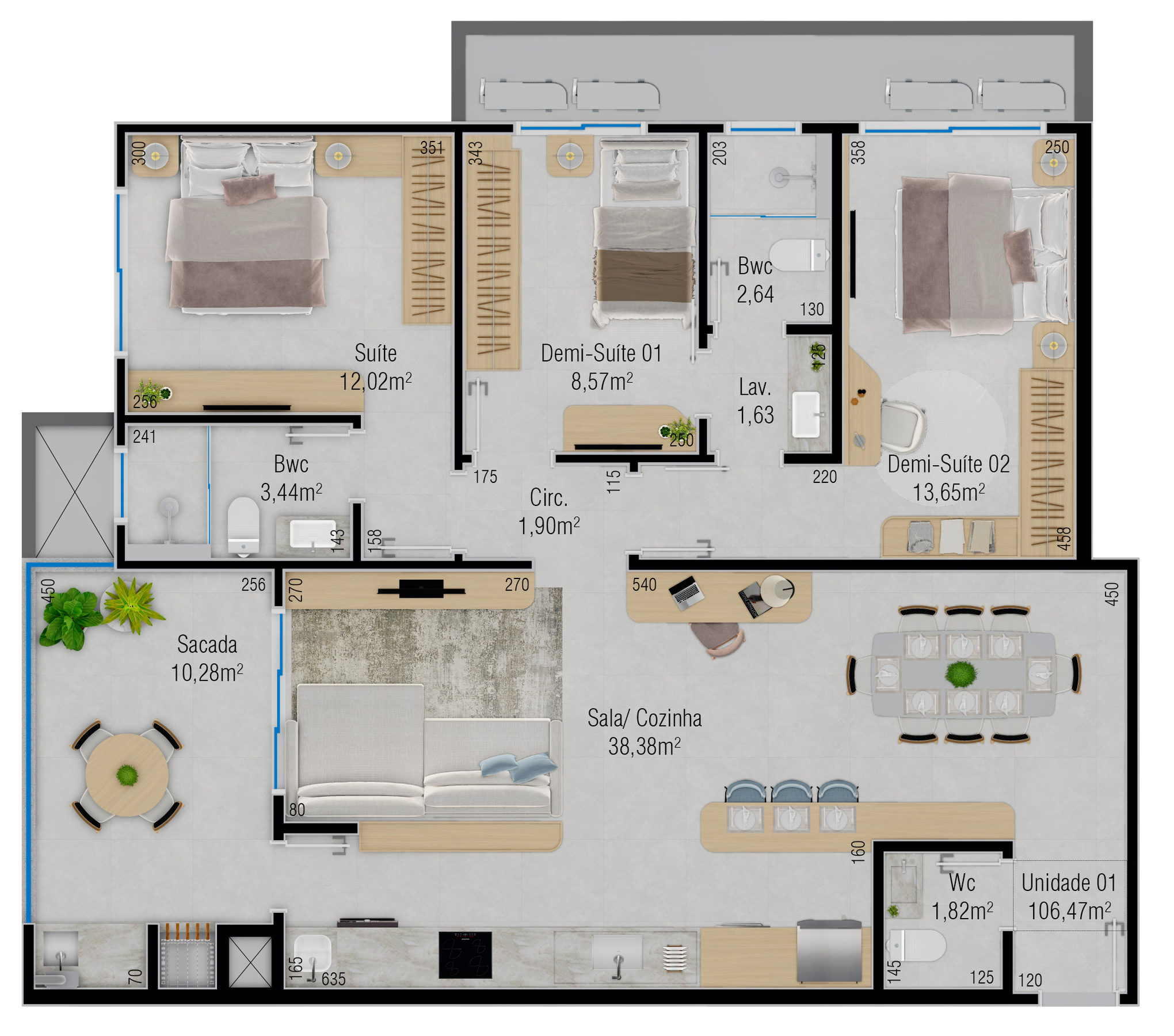 Planta 06 - 3 dorm 106,47m²