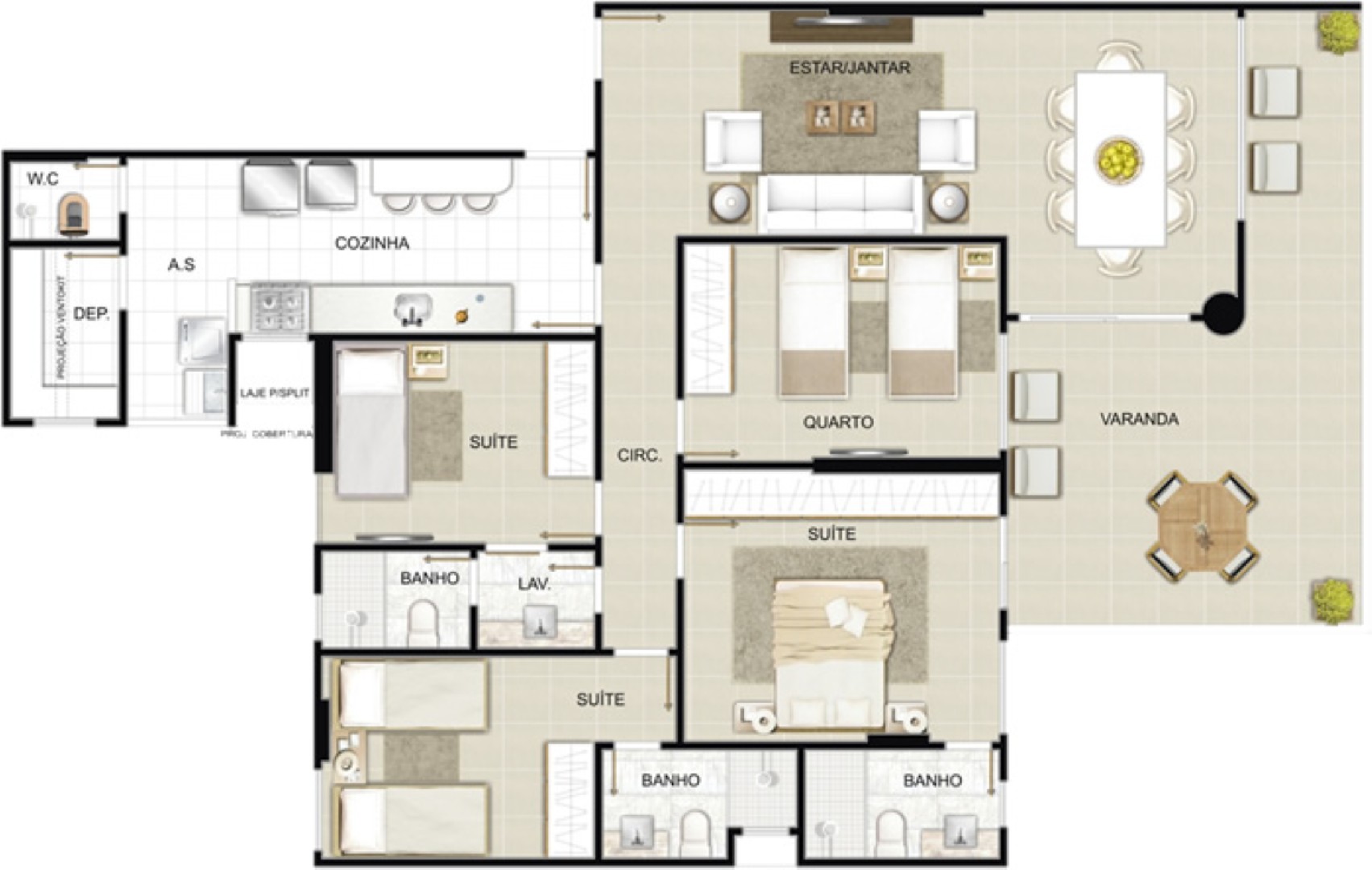 Planta 01 - 4 dorm 141,63m²