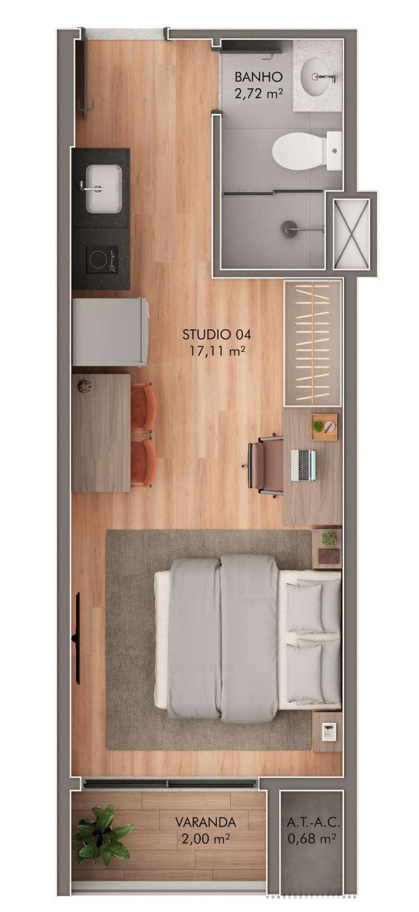 Planta 02 - 1 dorm 25,49m² - studio
