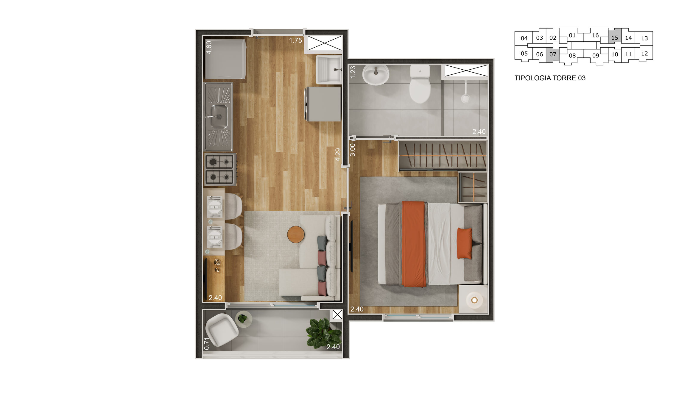 25,74m² - 1 dorm