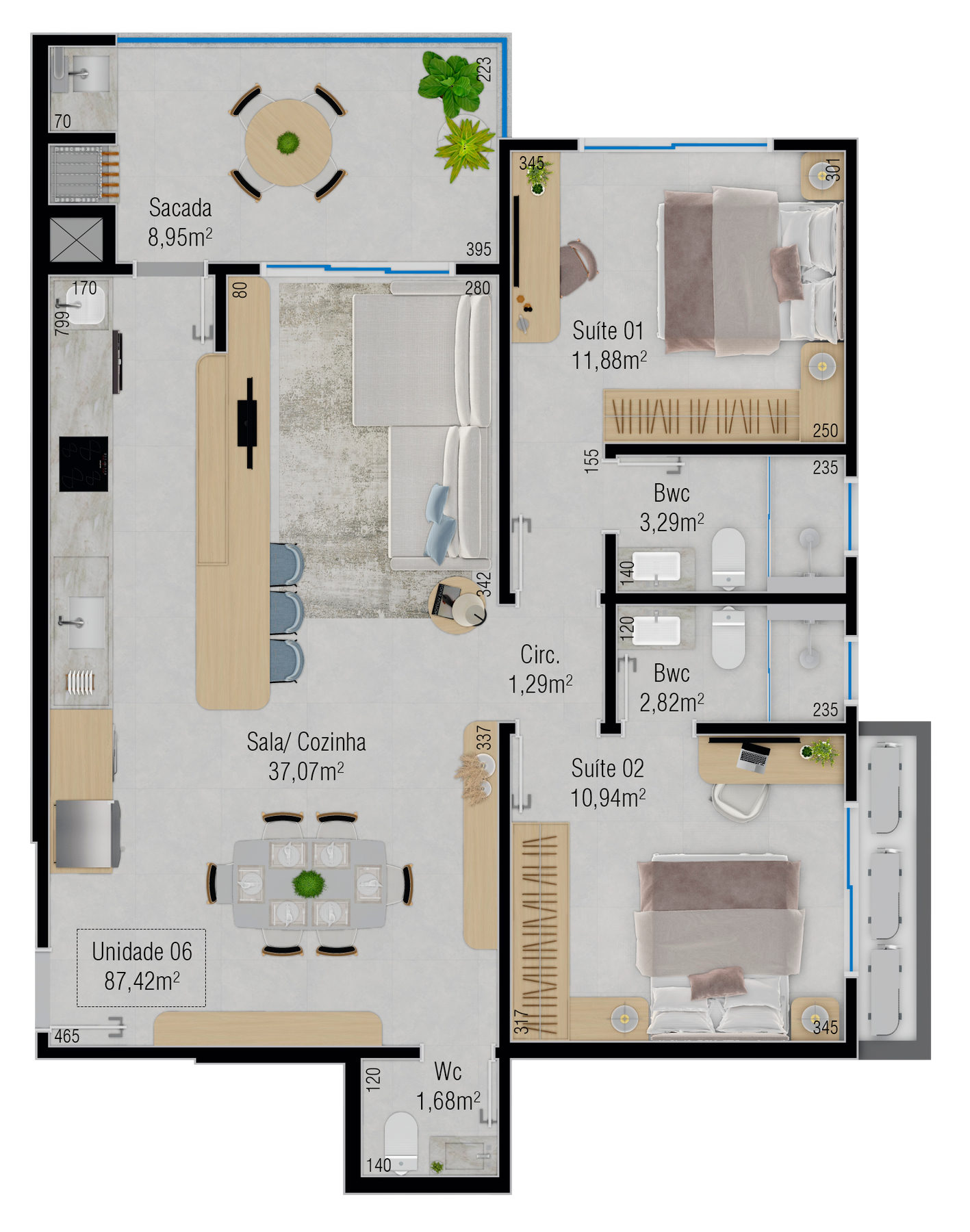 Planta 04 - 2 dorm 87,42m²