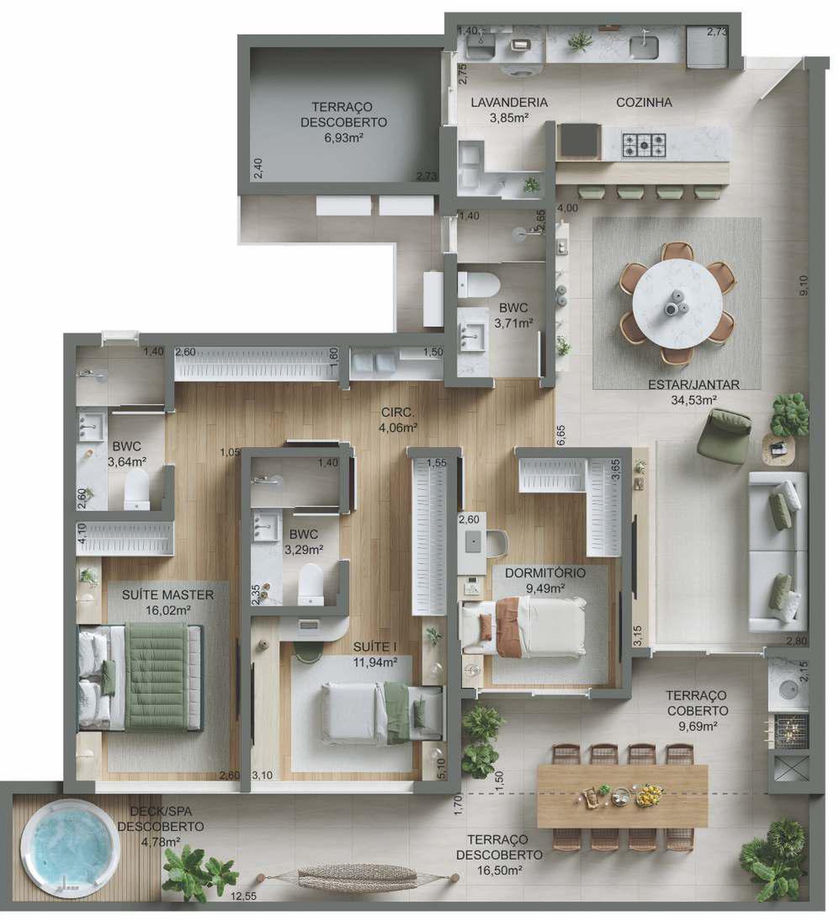 Planta 10 - 3 dorm 145,05m² - garden