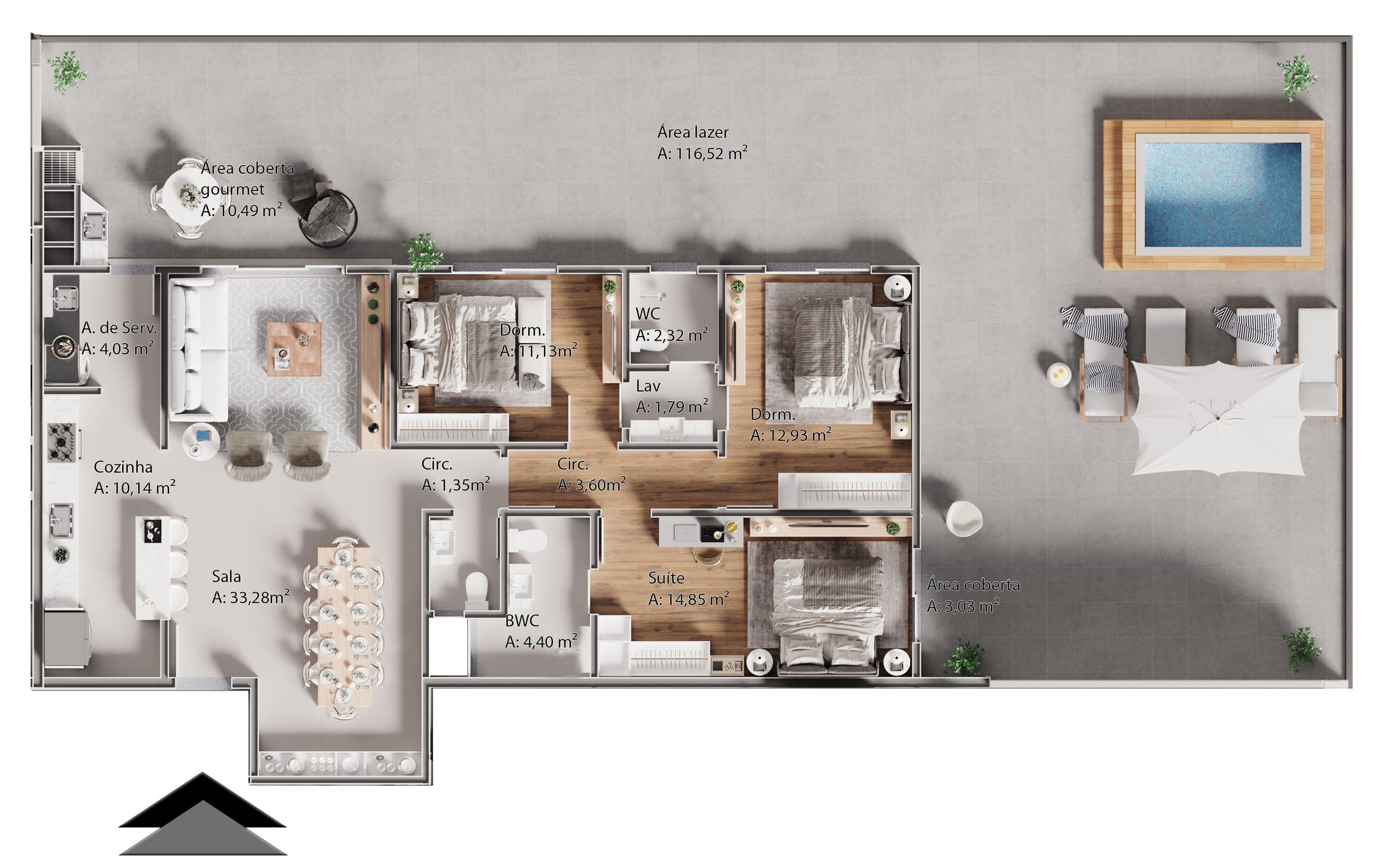 Planta 09 - 3 dorm 257m² - garden