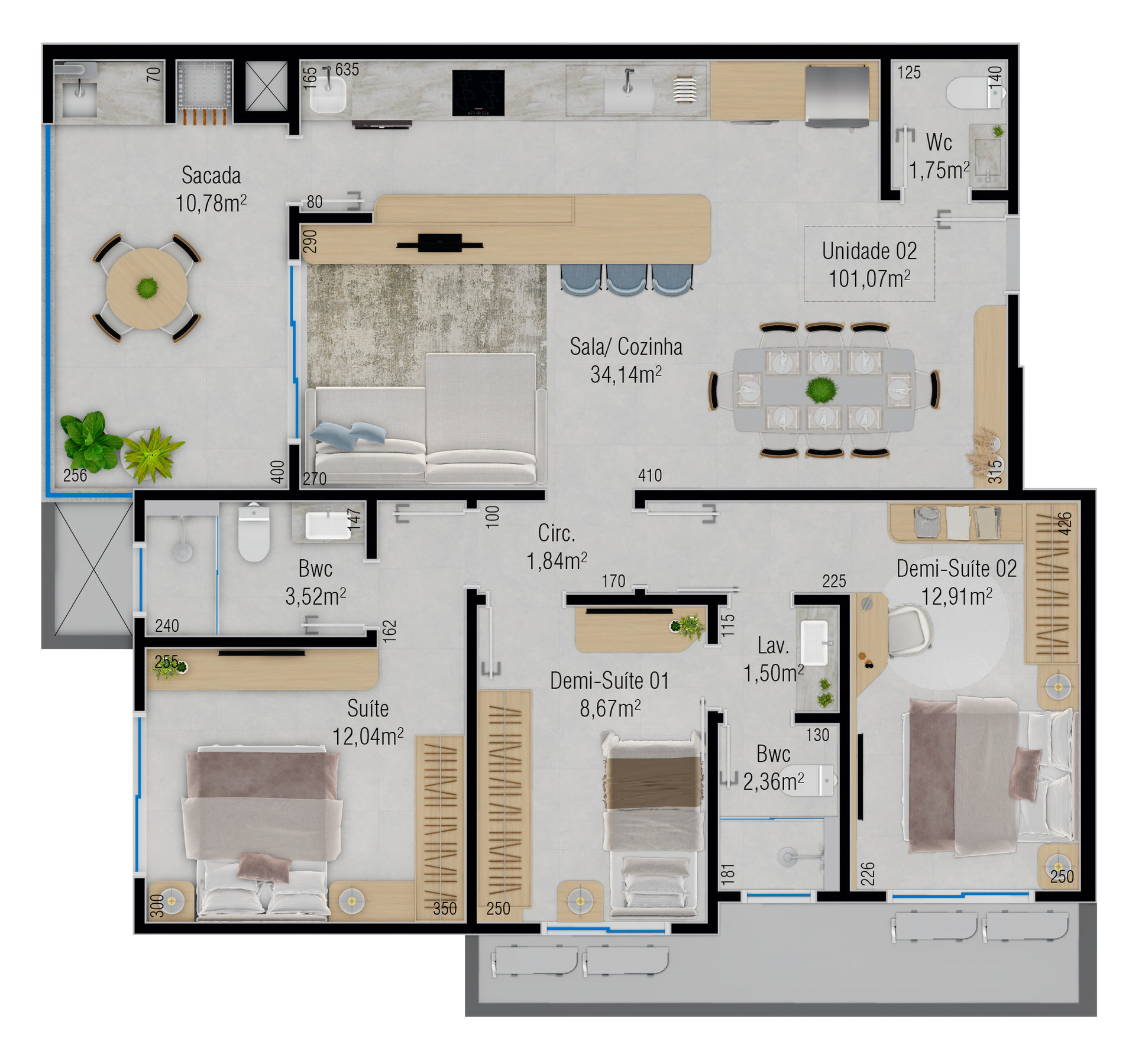 Planta 05 - 3 dorm 101,07m²