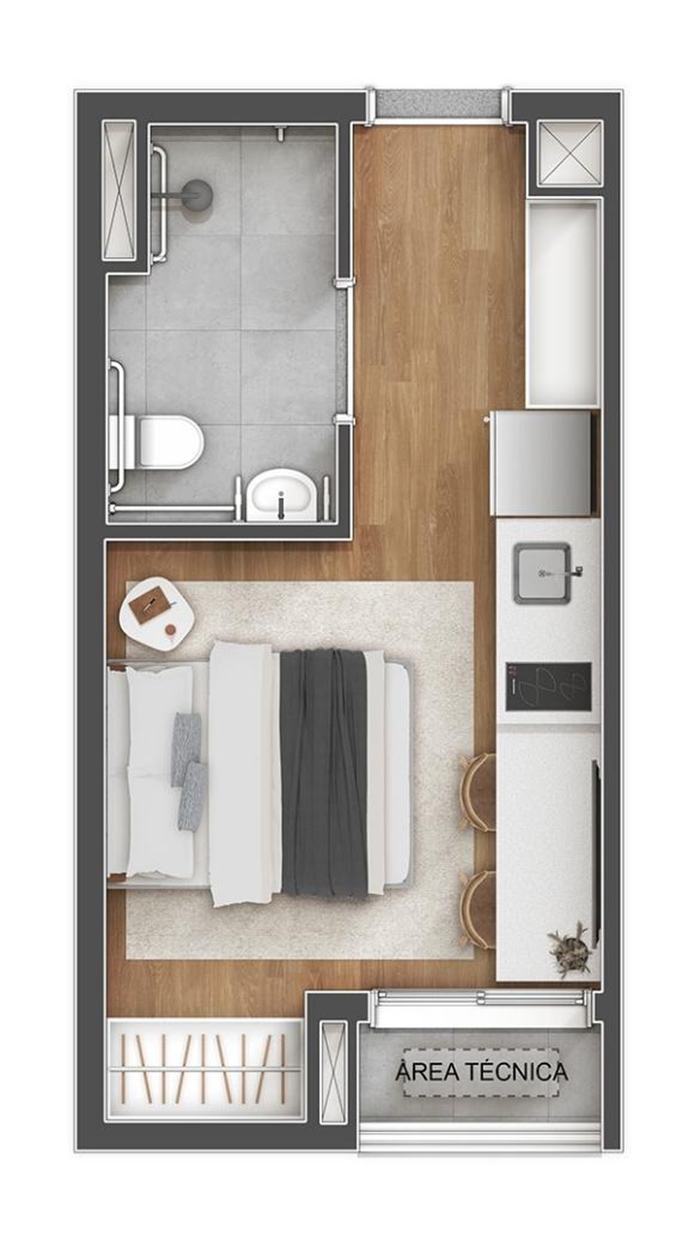 Planta 01 - 1 dorm 20,55m² - studio Planta 01 - 1 dorm 20,55m² - studio
