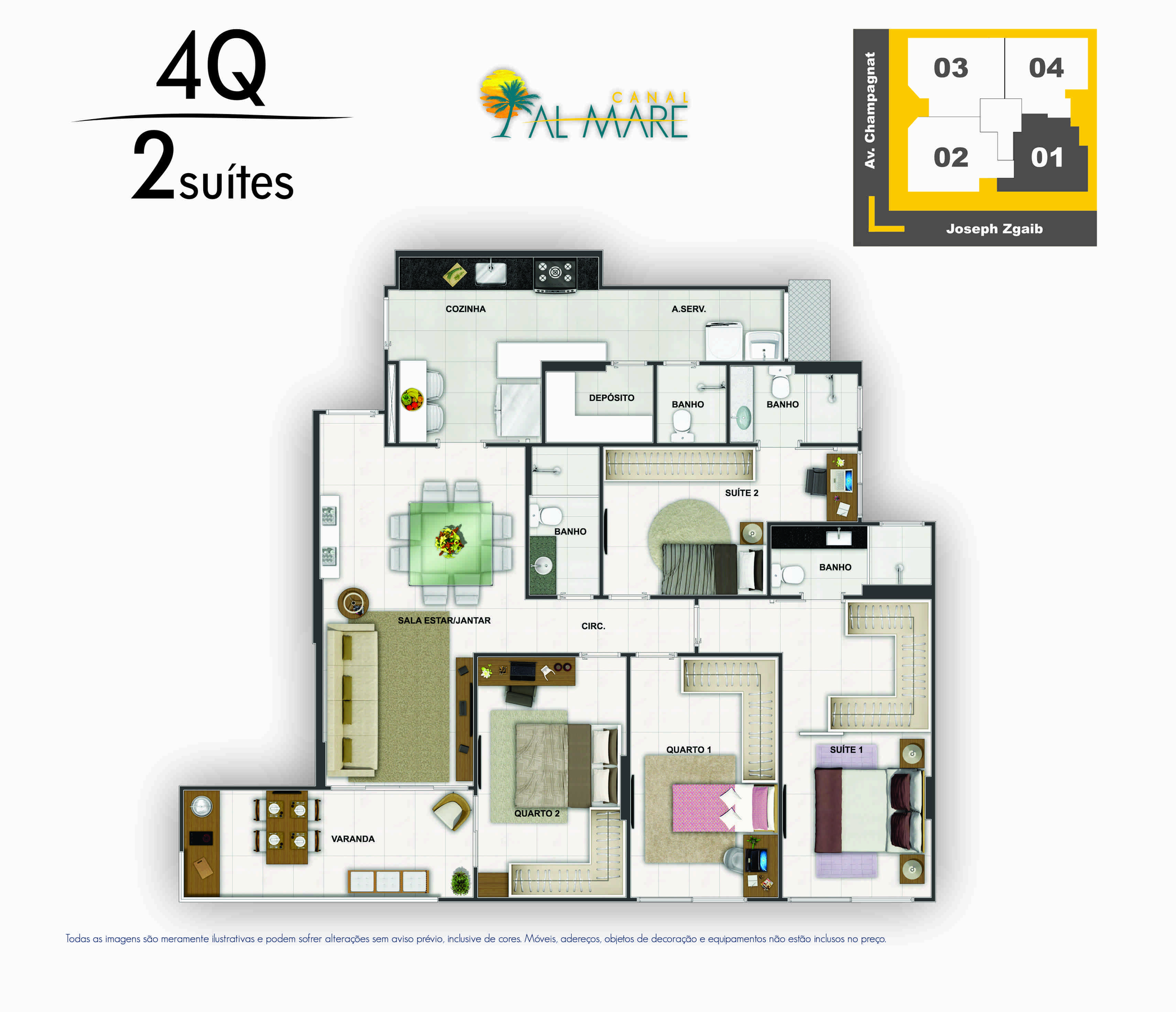 Planta 01 - 4 dorm 125,53m²