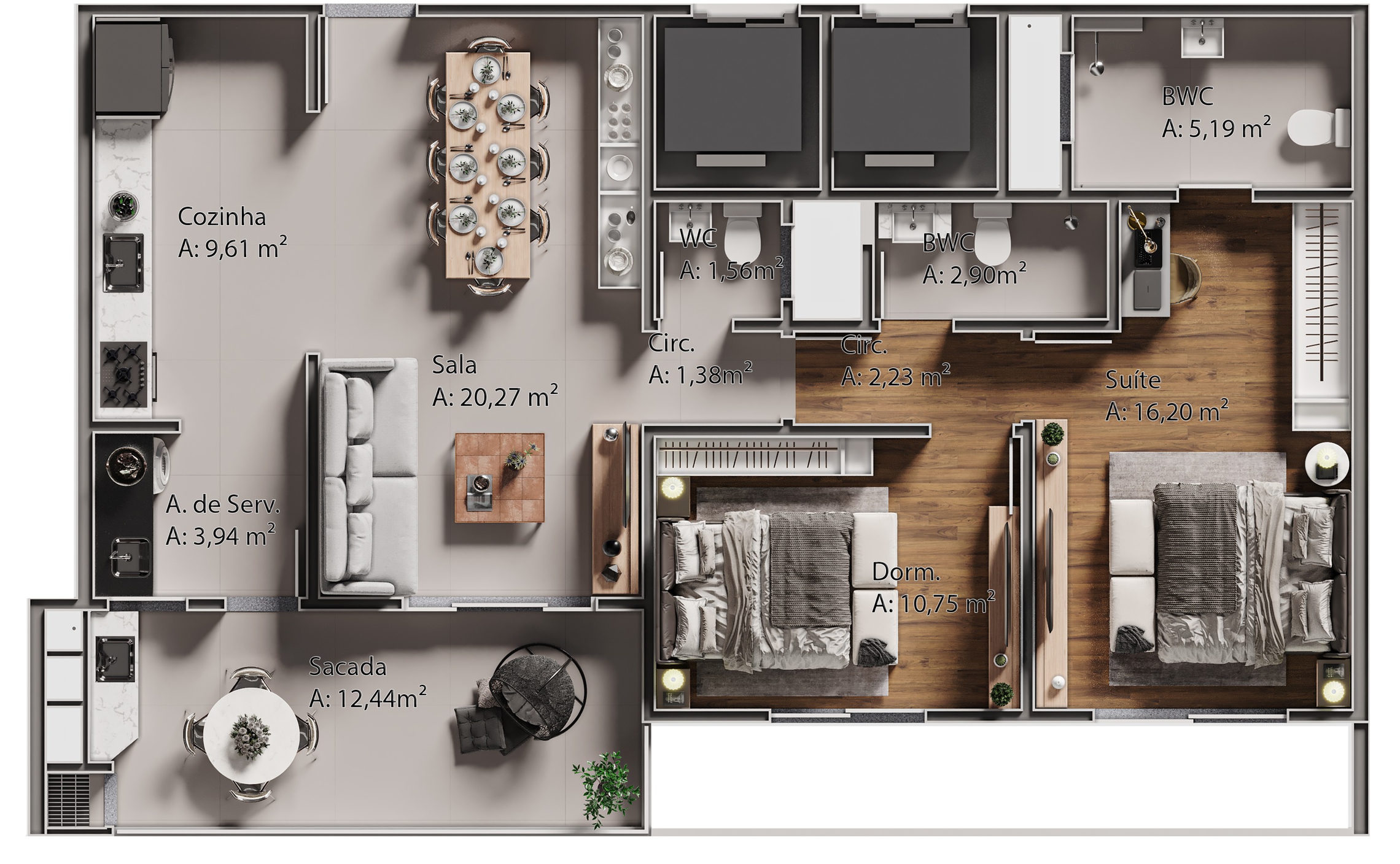 Planta 02 - 2 dorm 99m²