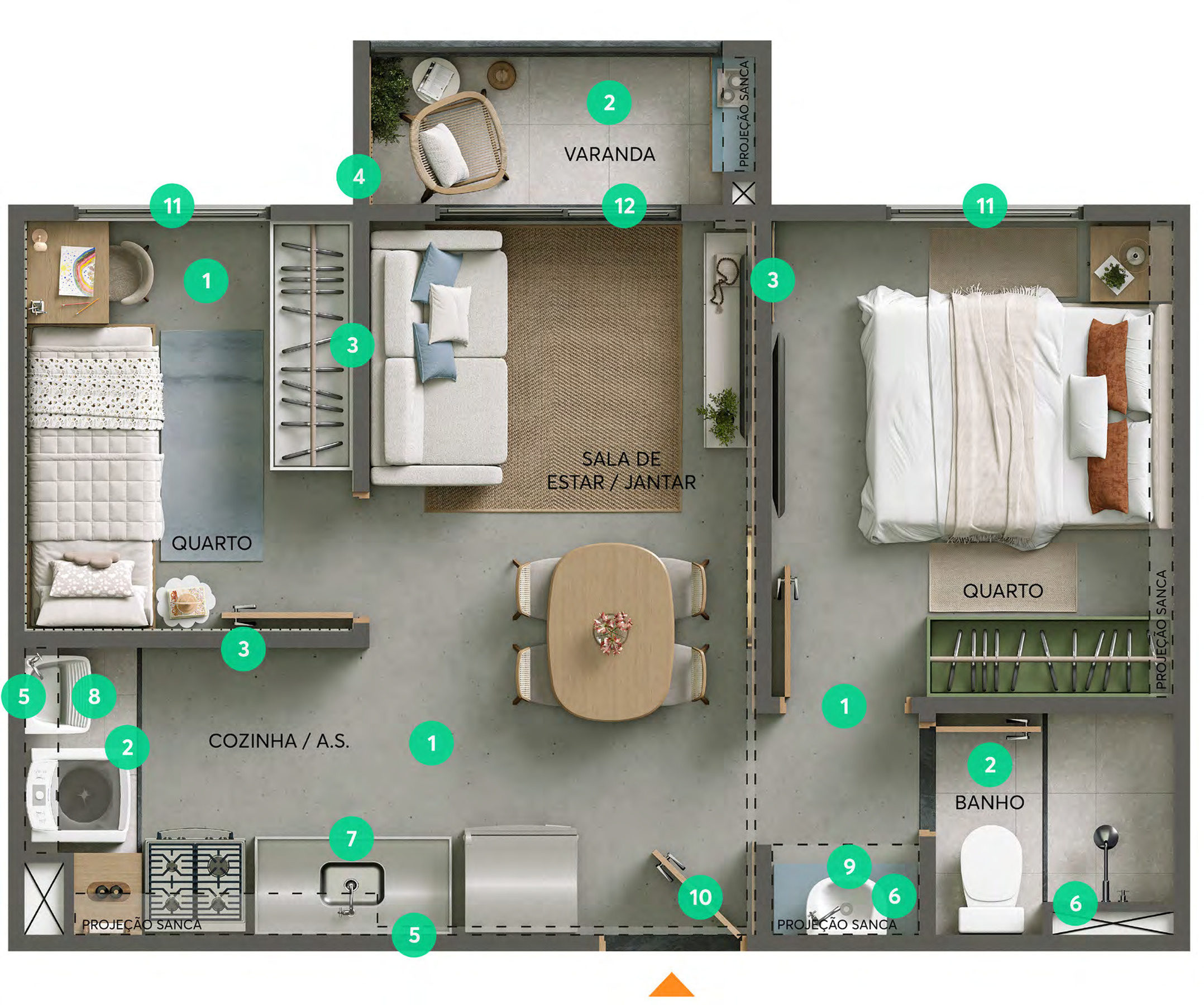 Planta 02 - 2 dorm 35,08m²