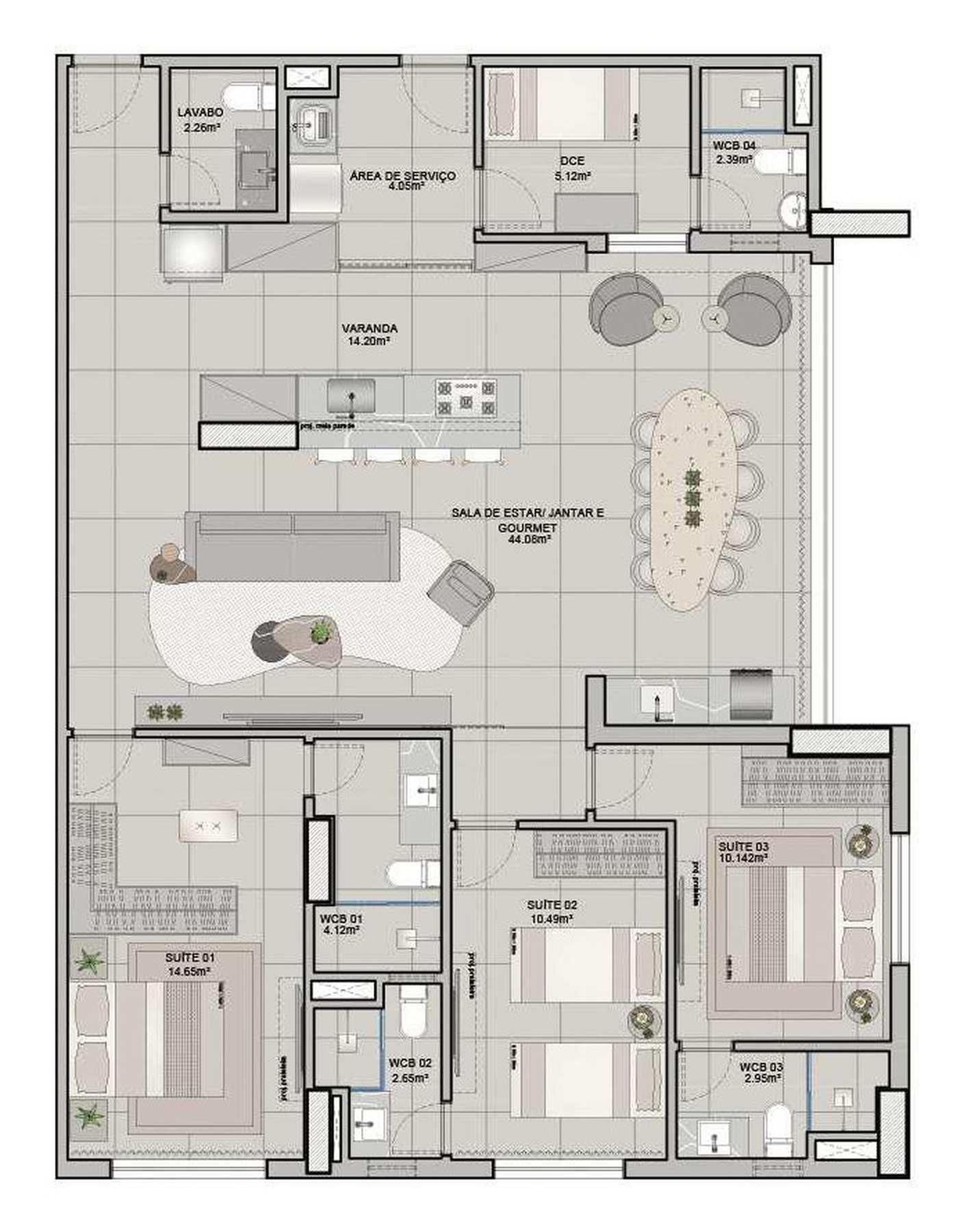 Planta 02 - 3 dorm 132m²