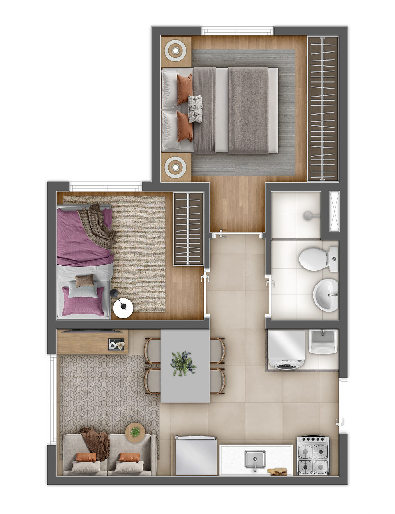 Planta 01 - 2 dorm 31,71m² de Ares do Horto