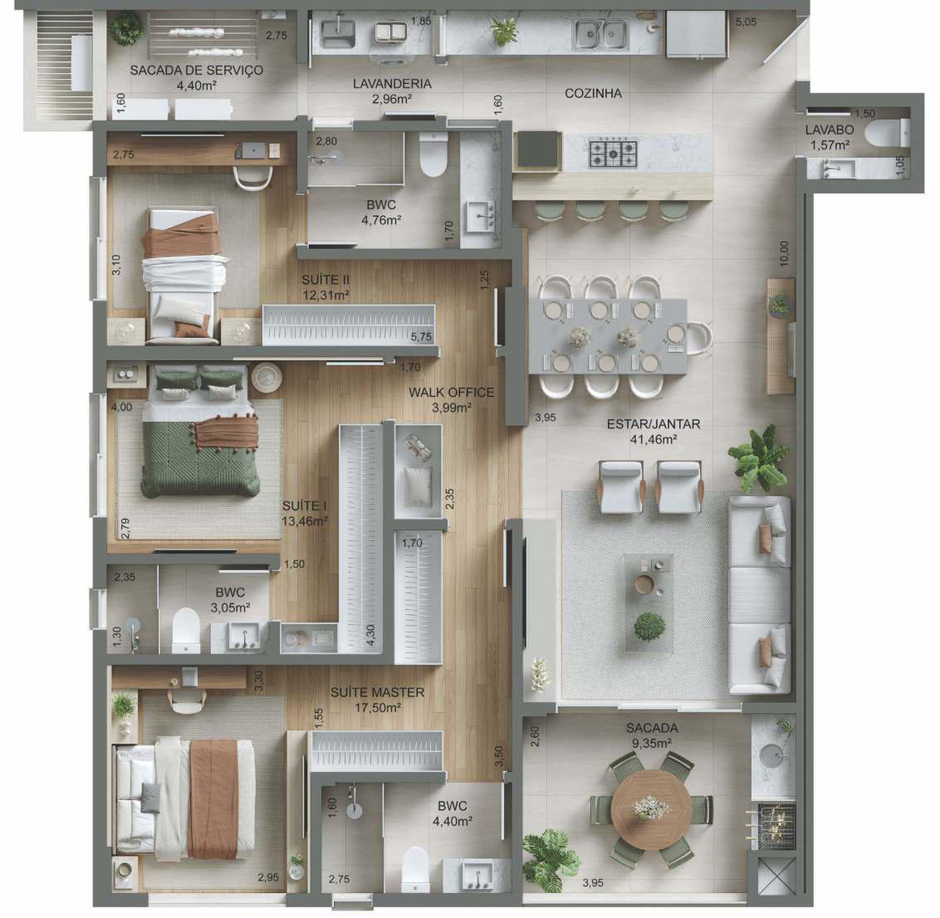 Planta 09 - 3 dorm 137,1m²