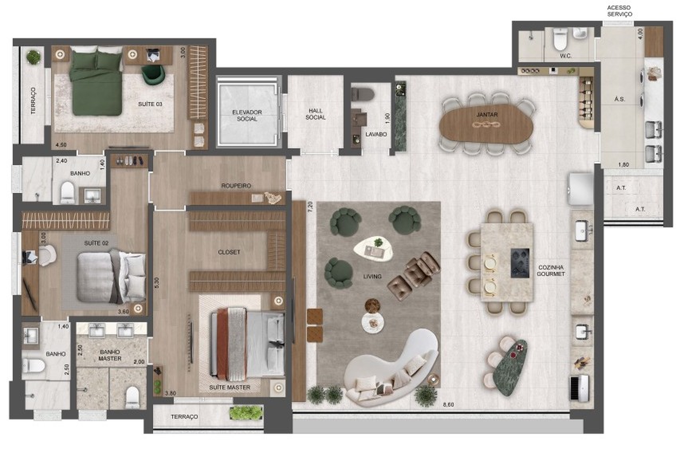 Planta 01 - 3 dorm 185m²