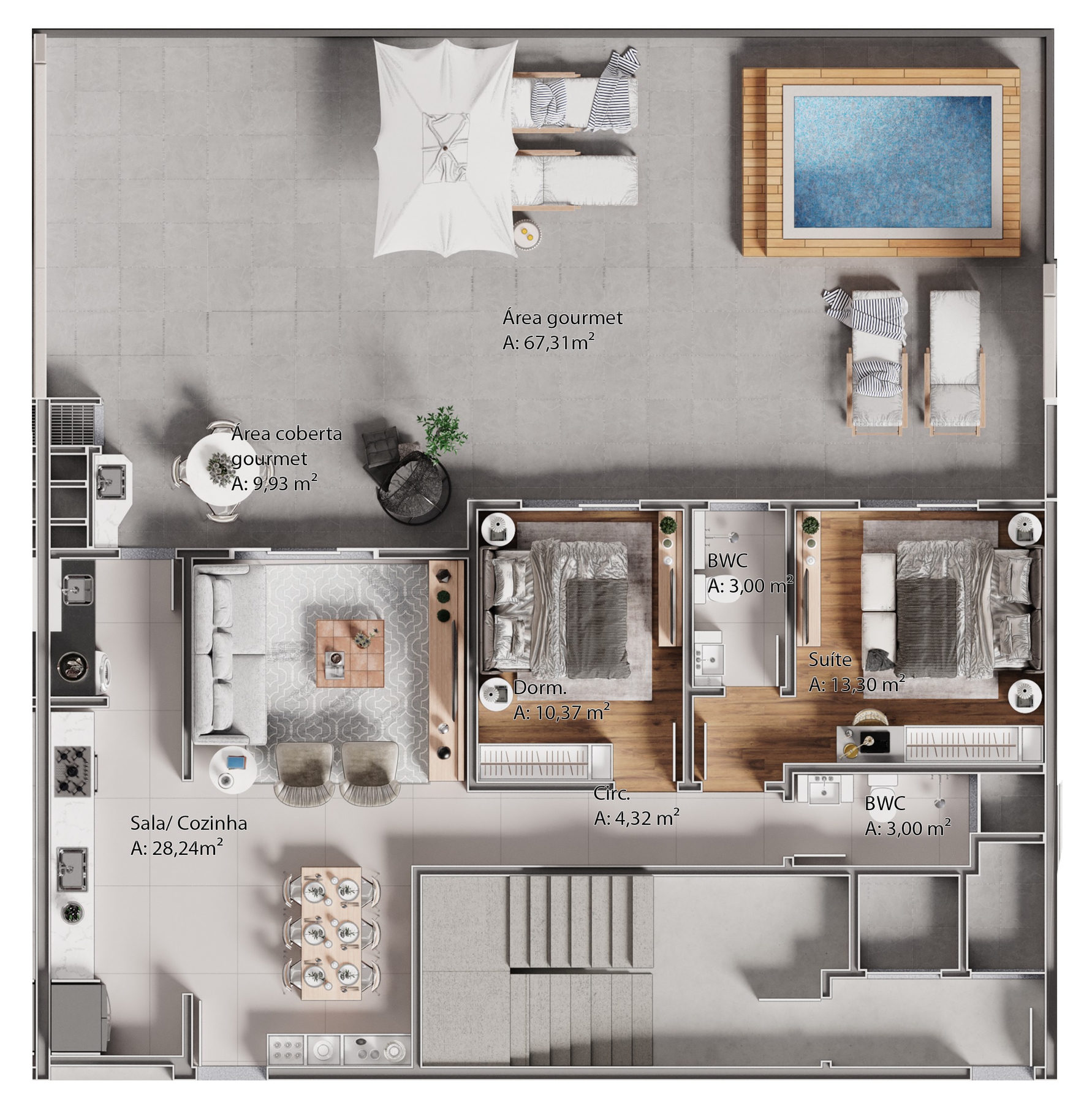 Planta 07 - 2 dorm 172m² - garden