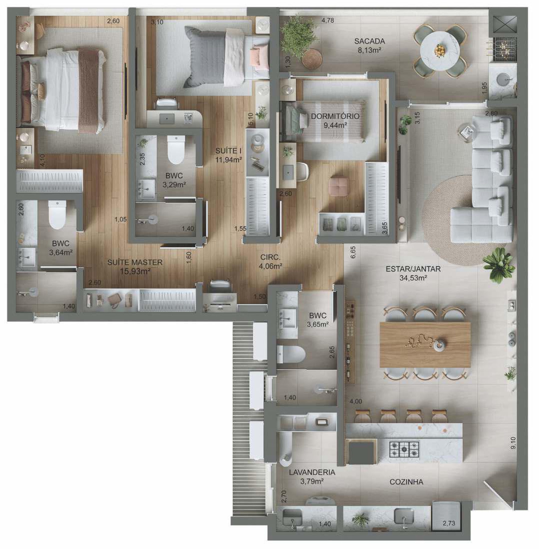 Planta 07 - 3 dorm 114,7m²