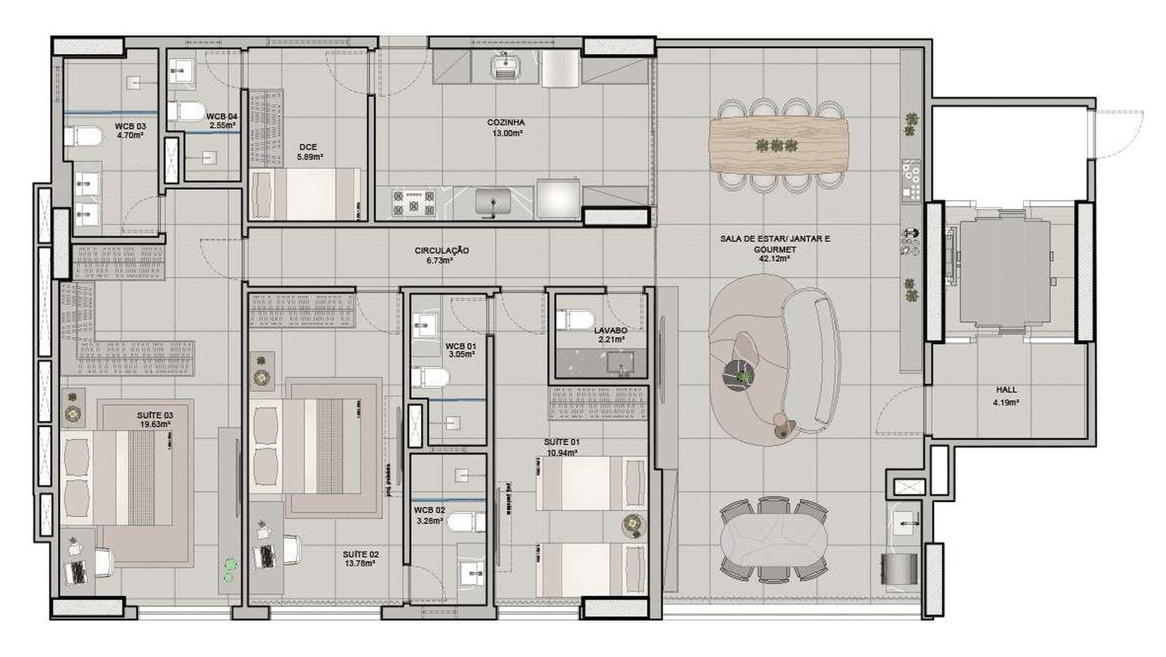 Planta 03 - 3 dorm 150m²