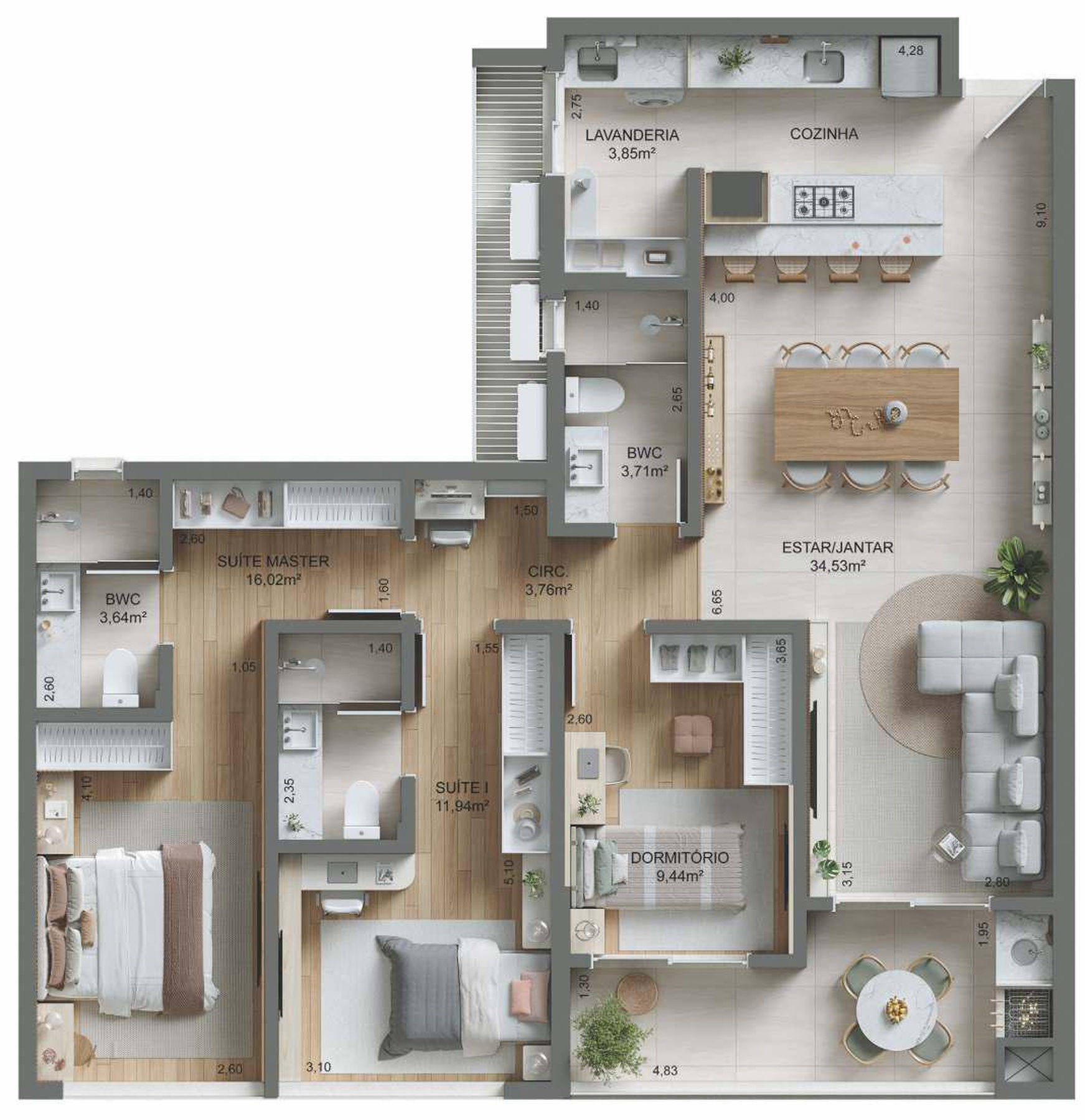 Planta 04 - 3 dorm 114,7m²