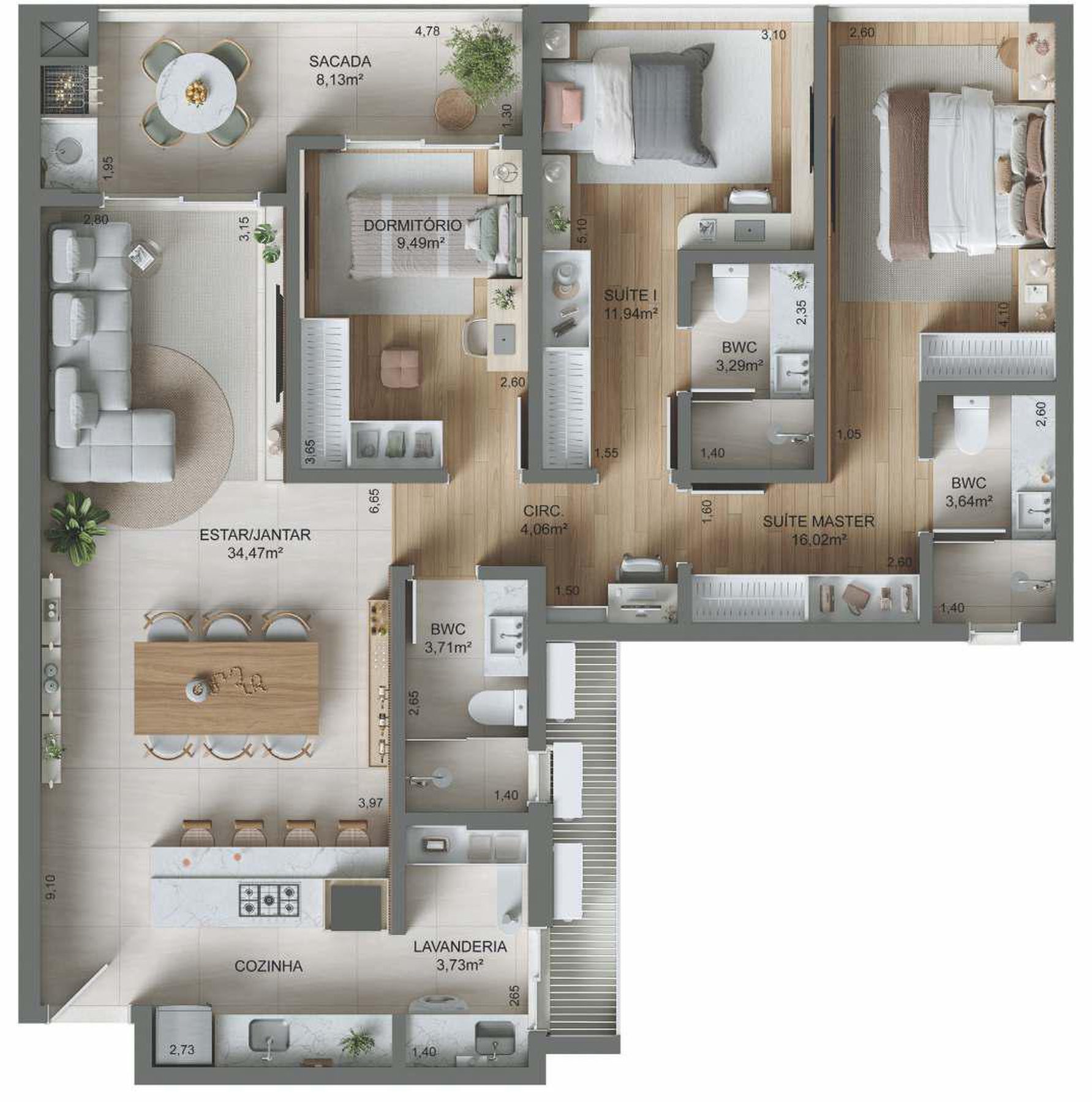 Planta 06 - 3 dorm 114,7m²